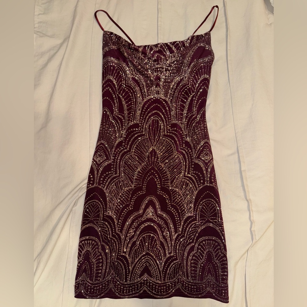 JUMP Womens Burgundy Spaghetti Strap Cowl
Neck Evening Body Con Dress ✨ size S
